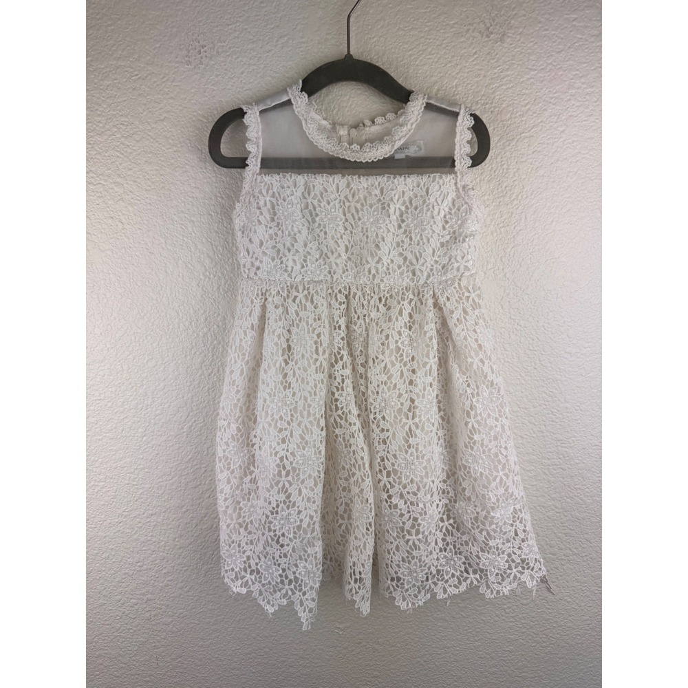 Popatu Girls White Lace Floral Dress Collar Special Occasion Party 3T Easter
